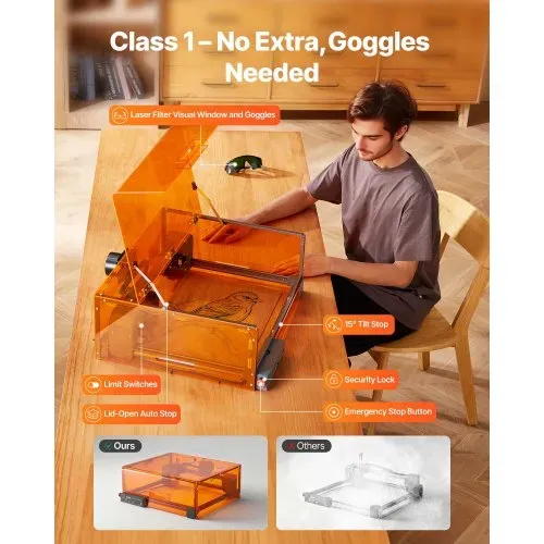 VEVOR Lasergravierer, 20 W, Lasergravur- & Schneidemaschine mit Gehäuse, Laserschneider, Graviermaschine, 7000 mm/min, 300x300 mm Arbeitsbereich, für Holz, Leder, Glas, bestimmte Metalle, Klasse 1 – Bild 4
