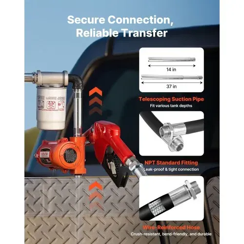 VEVOR Kraftstoffpumpe, 12 V DC, 37 L/min, Dieselpumpen-Set, mit automatischer Abschaltdüse, Förderschlauch, Überhitzungsschutz, Stromkabel, explosionsgeschützt, für Benzin, Diesel & Kerosin – Bild 5