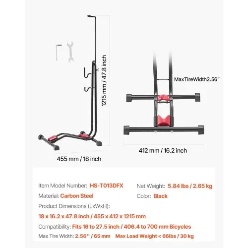 VEVOR Fahrradständer, kompatibel mit Mountainbikes & 406,4–700 mm Fahrrädern, Freistehender Fahrradhalter Ständer, vertikaler & horizontaler Ständer für kleine Räume, Eingangsbereich, Garage – Bild 6