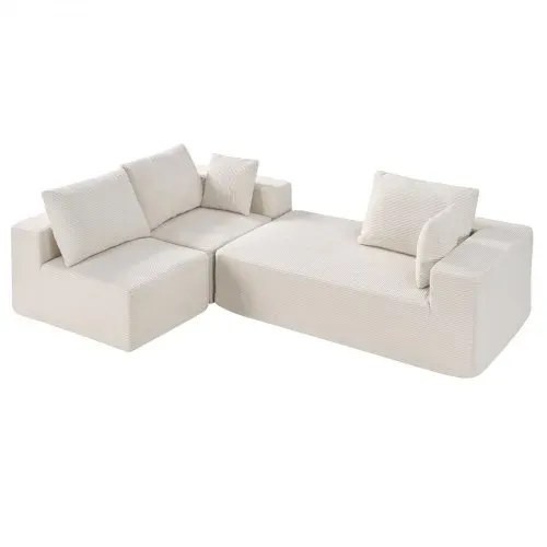 VEVOR Modulares Sofa L-förmiges Ecksofa Schlafsofa mit hochelastischem Schaumstoff & hoher Dichte, gepolstertes Cordsofa (545 kg belastbar / 265 cm lang) mit Kissen für Wohnzimmer Apartment Beige – Bild 9