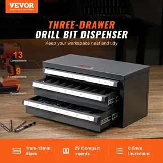 VEVOR Bohrer-Spender-Schrank, Bohrer-Organizer mit drei Schubladen für 1 mm bis 13 mm, Bohrer-Spender-Organizer aus Stahl mit Etiketten, Stapelbarer Bohrer-Spender zur Bohrer-Aufbewahrung VEVOR Bohrer-Spender-Schrank, Bohrer-Organizer mit drei Schubladen für 1 mm bis 13 mm, Bohrer-Spender-Organizer aus Stahl mit Etiketten, Stapelbarer Bohrer-Spender zur Bohrer-Aufbewahrung