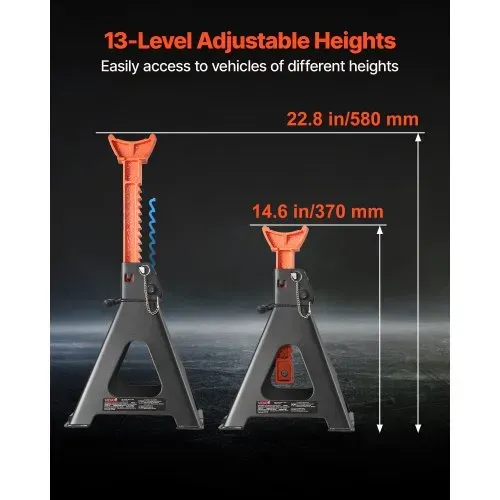 VEVOR Abstellböcke Unterstellböcke 6 t, Wagenheberständer 37-58 cm Höhenverstellbar, Stahlwagenbock mit Doppelverriegelung, zum Anheben von SUVs Pickups Pkw UTVs/ATVs, 1 Paar, 275 x 235 x 380 mm – Bild 4