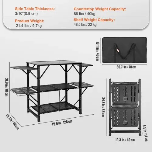 VEVOR Camping-Küchentisch, Aluminium, Faltbar, Tragbar, Outdoor-Kochstation mit 4 Eisenseiten, 2 Regalen und Tragetasche, Schnelle Installation für Picknick, Grillen, Strand, Reisen usw. – Bild 6