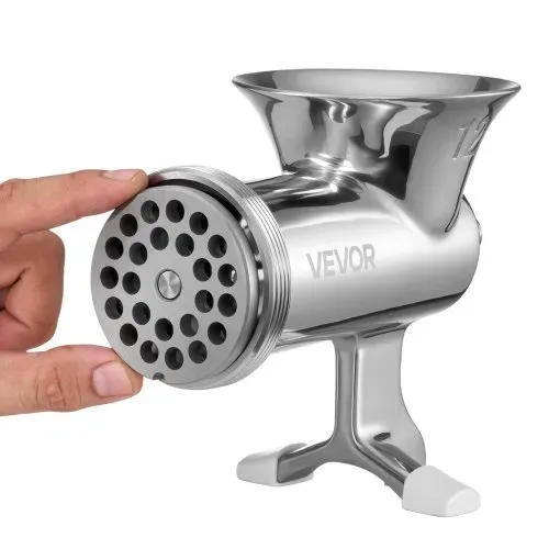 VEVOR manuelle Fleischwolf Hand Wurstfüller 304 Edelstahl, 4,5 & 8 mm Schneidplatten Handfleischwolf Fleischmaschine mit Wurstrohr, geeignet für Fleisch Schleifen Wurstfüllung Silber – Bild 9
