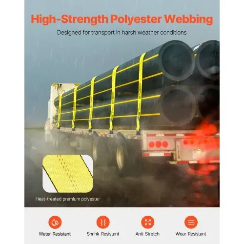VEVOR Windengurte, 4" x 40', 6000 lbs Tragfähigkeit, 18000 lbs Bruchfestigkeit, LKW-Gurte mit flachem Haken, Ladungskontrolle für Anhänger, Bauernhöfe, Rettungen, Baumschoner, Gelb (10er-Pack) – Bild 2
