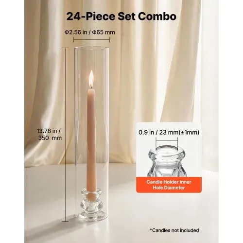 VEVOR 24 Stk. Glaszylinder für Kerzen Set, Hurricane Kerzenhalter 65x350mm, Kerzengläser aus Borosilikatglas, Kerzenschatten Bodenlos, Windfeste Kerzenhalterhülle für Hochzeit Weihnachten Party Deko – Bild 2