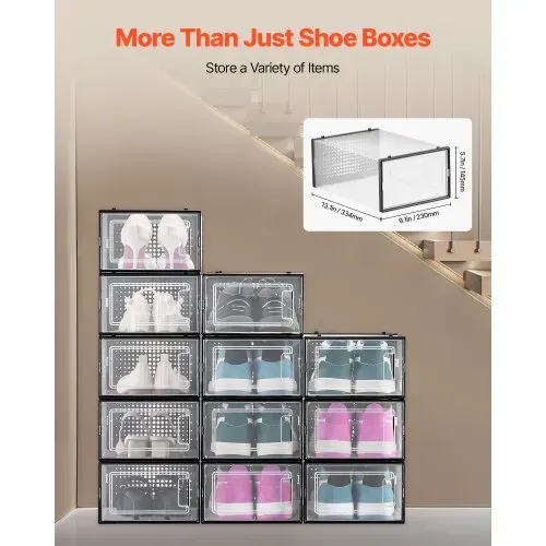 VEVOR Schuhaufbewahrungsboxen stapelbare Schuhboxen (12 Stk.) passend bis US-Größe 11, modulare Schuh-Organizer aus Kunststoff zur Aufbewahrung von High Heels & Stiefeln & Hüten, schwarzer Rahmen – Bild 3