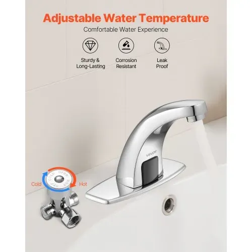 VEVOR berührungsloser Waschtischhahn (verchromtes Silber) Badezimmer, automatische Waschtischarmatur, Sensorhahn mit Lochabdeckung, batteriebetriebener Wasserhahn Toilettenhahn Waschbeckenarmatur – Bild 3