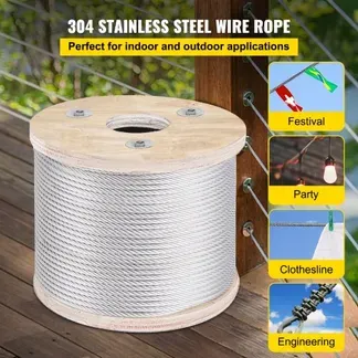VEVOR 304 Edelstahlkabel 3/16 Zoll 7 x 19 Stahldrahtseil 250 Fuß Stahlkabel für Geländer, Terrassendielen, DIY-Balustraden VEVOR 304 Edelstahlkabel 3/16 Zoll 7 x 19 Stahldrahtseil 250 Fuß Stahlkabel für Geländer, Terrassendielen, DIY-Balustraden