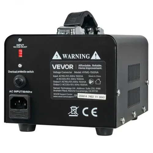 VEVOR Spannungswandler-Transformator, 1500VA, Aufwärts-/Abwärts-Leistungstransformator, Konvertierung von 110 V auf 220 V & von 220 V auf 110 V, mit US-& EU-Steckdosen, Netzkabel, Schutzschalter – Bild 9