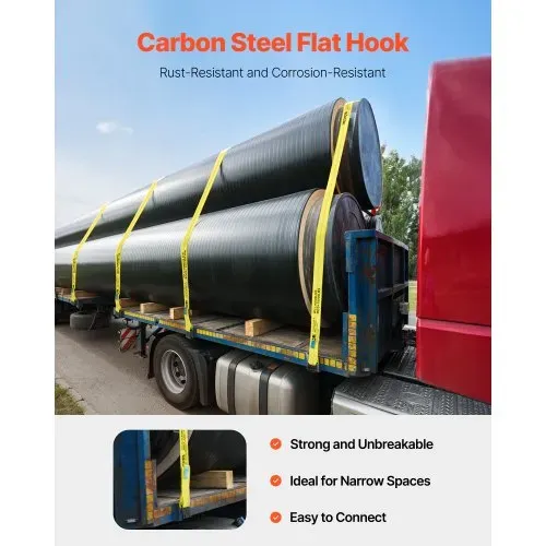 VEVOR Windengurte, 4" x 30', 6000 lbs Tragfähigkeit, 18000 lbs Bruchfestigkeit, LKW-Gurte mit flachem Haken, Ladungskontrolle für Anhänger, Bauernhöfe, Rettungen, Baumschoner, Gelb (10er-Pack) – Bild 3