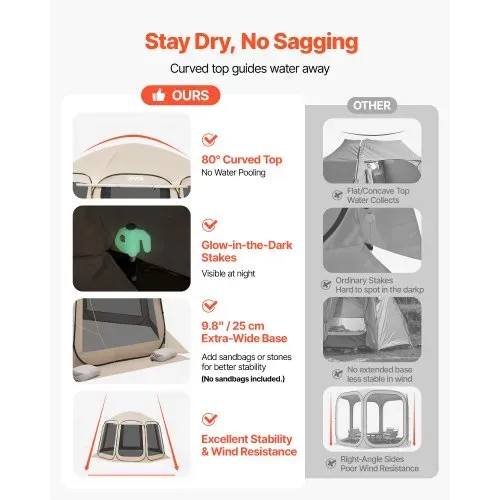 VEVOR Campingzelt, 365,76x335,28x230 cm, Pop-up-Zelt mit ausziehbarer Markise, Partyzelt für 10–12 Personen, inkl. Tragetasche & Netz-Seitenwände, für Terrasse & Outdoor-Aktivitäten, Beige – Bild 3