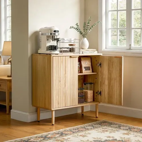 VEVOR Sideboard Küchenschrank mit 2 Ablageflächen, Buffetschrank im mittelalterlichen Stil für Wohnzimmer Eingangsbereich Küche, Aufbewahrungsschrank 80 x 37,5 x 80 cm Eiche Küchenbuffet – Bild 7