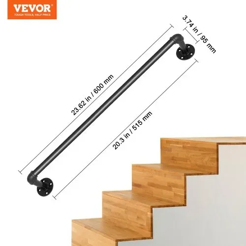 VEVOR Retro Wasserrohr Handlauf 60cm Industrieller Geländer Schutzbügel Handlauf Kohlenstoffstahl + Mattes Finish Geländer Retro Industrie 200kg Traglast ideal für Handläufe im Innen-/Außenbereich – Bild 6