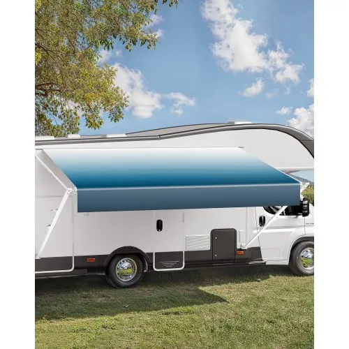 VEVOR Wohnwagen Markise einziehbare RV Markisen (548,64 cm) wasserdichte Wohnmobil-Markise mit Aluminiumlegierungsrahmen, Außenmarkise mit weißem Ständer und blauen Stoffen mit Farbverlauf VEVOR Wohnwagen Markise einziehbare RV Markisen (548,64 cm) wasserdichte Wohnmobil-Markise mit Aluminiumlegierungsrahmen, Außenmarkise mit weißem Ständer und blauen Stoffen mit Farbverlauf