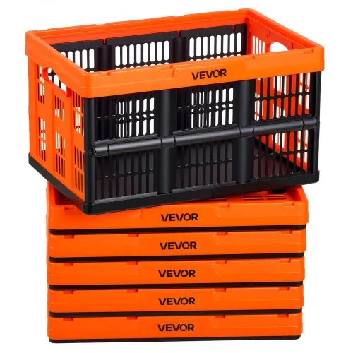 VEVOR Klappbox 45 L 6er-Pack, Faltbare Aufbewahrungsboxen aus Kunststoff, Stapelbare Klappkörbe mit Griffen, Tragkraft 15 kg pro Box, Klappkiste, Ideal für Haushaltsorganisation, Orange & Schwarz VEVOR Klappbox 45 L 6er-Pack, Faltbare Aufbewahrungsboxen aus Kunststoff, Stapelbare Klappkörbe mit Griffen, Tragkraft 15 kg pro Box, Klappkiste, Ideal für Haushaltsorganisation, Orange & Schwarz