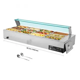 VEVOR kommerzieller Speisenwärmer (12 x 1/3 Größe Behälter), 1,7 kW elektrischer Wärmebehälter aus Edelstahl mit Glasabdeckung & Suppenkelle, Chafing Dishes für Catering Restaurant Party VEVOR kommerzieller Speisenwärmer (12 x 1/3 Größe Behälter), 1,7 kW elektrischer Wärmebehälter aus Edelstahl mit Glasabdeckung & Suppenkelle, Chafing Dishes für Catering Restaurant Party