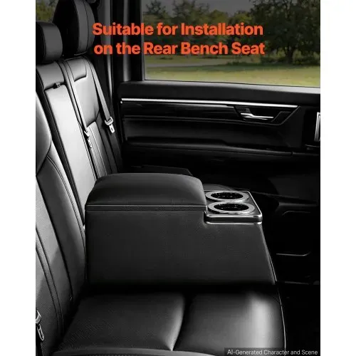 VEVOR Rücksitzbank-Mittelkonsole 435 x 250 x 230 mm Schwarze Staufachbox für Fahrzeuge mit Rücksitzbank, mit 2 Getränkehaltern und Handyhalter, Sicher per Schnalle Befestigt und Neu Positionierbar – Bild 2