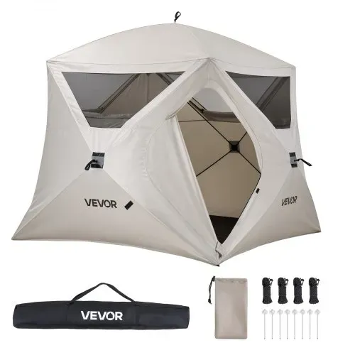 VEVOR Campingzelt 4-Personen, Pop-Up-Zelt mit Netzfenstern, Familienzelt Schneller Aufbau in 60 Sekunden, Tragbares Cabin Hub Zelt mit Tragetasche für Familien-Camping & Wandern, 229x229x212 cm – Bild 8