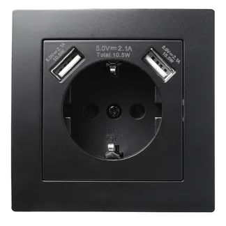 Schutzkontakt-Steckdose mit 2x USB McPower “Flair“,250V, 5V/2,1A,UP,matt schwarz Schutzkontakt-Steckdose mit 2x USB McPower “Flair“,250V, 5V/2,1A,UP,matt schwarz