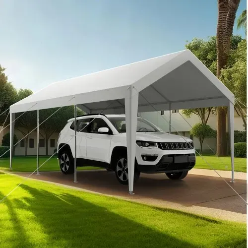 VEVOR Carport, 3,05x6,09x2,87 m Autoüberdachung, Zeltgarage, Garagenzelt, verzinkter Autounterstand, UV-beständig, Ganzjahresschutz, Lagerschuppen für Auto, Boot, Motorrad, Weiß – Bild 7