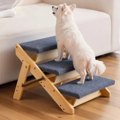 VEVOR Hundetreppe 510x470x370 mm, 3-stufige Hautiertreppe, klappbare Holztreppe geeignet für kleine, mittlere, große, ältere Haustiere sowie Welpen bis 68 kg, Hundeleiter für Betten, Sofas & Autos – Bild 7