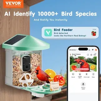 VEVOR Intelligenter Vogelfutterspender mit Kamera, 2K HD KI identifiziert über 10.000 Vogelarten, solarbetriebene Vogelbeobachtungskamera mit automatischer Aufnahme und sofortiger Benachrichtigung, kabelloses Outdoor-Geschenk für Vogelliebhaber (2 Solarmodule) VEVOR Intelligenter Vogelfutterspender mit Kamera, 2K HD KI identifiziert über 10.000 Vogelarten, solarbetriebene Vogelbeobachtungskamera mit automatischer Aufnahme und sofortiger Benachrichtigung, kabelloses Outdoor-Geschenk für Vogelliebhaber (2 Solarmodule)