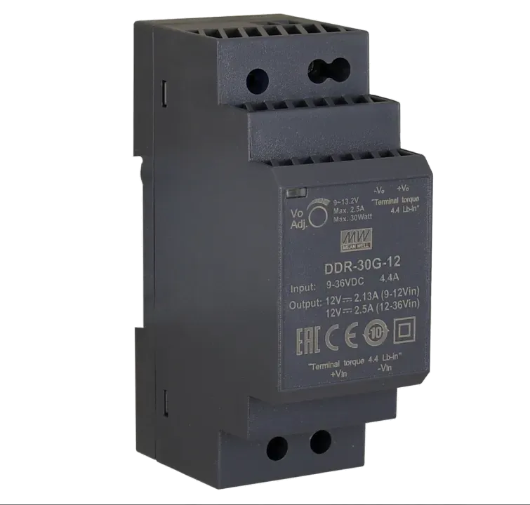 MEAN WELL Netzteil – 12V/2,5A IN: 9~36VDC -> OUT: 9~13.2V DC/DC-Wandler MEAN WELL Hutschiene MEAN WELL Netzteil – 12V/2,5A IN: 9~36VDC -> OUT: 9~13.2V DC/DC-Wandler MEAN WELL Hutschiene
