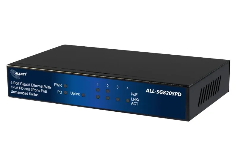 ALLNET Switch unmanaged 5 Port Gigabit 36W / 2x PoE / 2x LAN / 1x PoE+ In / „ALL-SG8205PD“ ALLNET Switch unmanaged 5 Port Gigabit 36W / 2x PoE / 2x LAN / 1x PoE+ In / „ALL-SG8205PD“