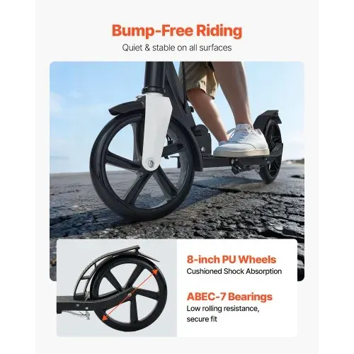 VEVOR Scooter (2 Räder) für Kinder ab 8 Jahren, Cityroller Kinderroller Straßenroller mit höhenverstellbarem Lenker & rutschfestem Deck & Handbremse, Tretroller bis zu 100 kg, Schwarz + Silber – Bild 2