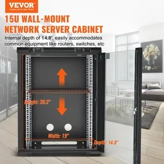 VEVOR 15U Serverschrank zur Wandmontage, 500 lbs Max. Tragkraft am Boden, Netzwerk-Rack-Gehäuse mit Lenkrollen, abschließbarer Tür aus gehärtetem Glas, Q235 Kohlenstoffstahl für IT-Ausrüstung A/V-Geräte VEVOR 15U Serverschrank zur Wandmontage, 500 lbs Max. Tragkraft am Boden, Netzwerk-Rack-Gehäuse mit Lenkrollen, abschließbarer Tür aus gehärtetem Glas, Q235 Kohlenstoffstahl für IT-Ausrüstung A/V-Geräte