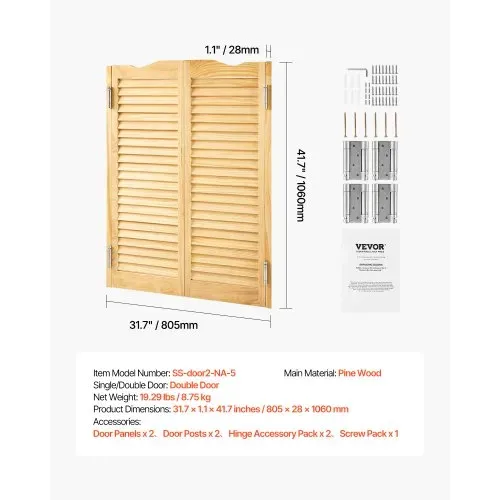 VEVOR Saloontür, 805x28x1060 mm, Schwingtür mit Scharnieren & Beschlagsatz, Flügeltür, einfach zu installieren, gewölbte Innenschwingtüren für Cafés, Flur, Küche, Bar, Pub, Eingang, Holzfarbe – Bild 6