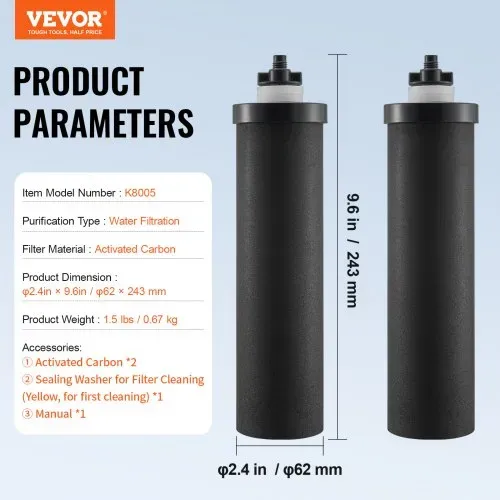 VEVOR Wasserfilter-Ersatz Reinigungselemente, Aktivkohle-Ersatzfilter 2er-Pack, leicht austauschbarer Wasserfilter, Schwerkraft-Wasserfiltersystem Ersatz, kompatibel mit den meisten Marken – Bild 6