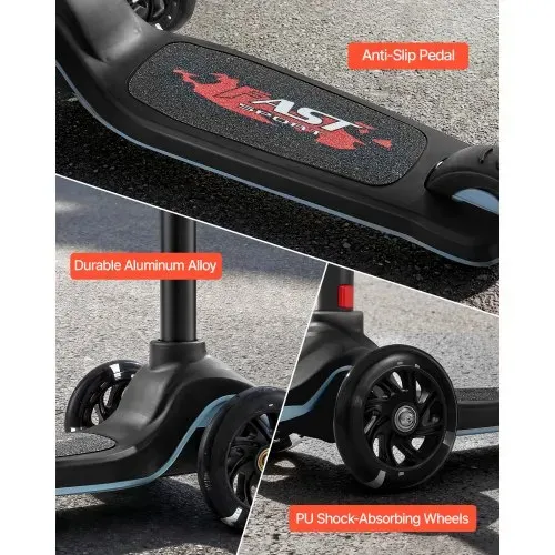 VEVOR Scooter (3 Räder) ab 3 Jahren, Cityroller Kinderroller mit leuchtenden Rädern & höhenverstellbarem Lenker & rutschfestem Deck & leichtem Aluminiumrahmen, Tretroller bis zu 75 kg, Schwarz – Bild 4