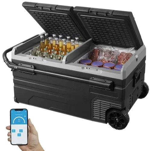 VEVOR Autokühlschrank, 12-Volt-Autokühlschrank, tragbarer 95-Liter-Gefrierschrank mit zwei Zonen und Rädern und Griff, -20 °C bis 20 °C, 12/24 V Gleichstrom und 100–240 V Wechselstrom, Kompressorkühler für Outdoor, Camping VEVOR Autokühlschrank, 12-Volt-Autokühlschrank, tragbarer 95-Liter-Gefrierschrank mit zwei Zonen und Rädern und Griff, -20 °C bis 20 °C, 12/24 V Gleichstrom und 100–240 V Wechselstrom, Kompressorkühler für Outdoor, Camping