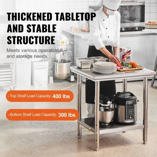 VEVOR Edelstahl Arbeitstisch 760 x 600 x 70 mm Essenszubereitung für die Zubereitung von Mahlzeiten, Nähen, Waschen, Basteln, Garagennutzung usw. – Bild 2