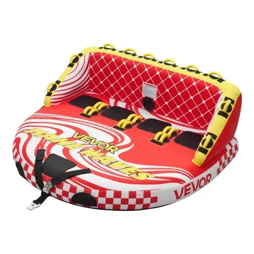 VEVOR Towable Tube für Boote, Wassersport-Schleppreifen für 4 Personen, bis 308 kg Tragfähigkeit, mit 2 Zugpunkten, Nylonhülle, Gepolsterten Griffen und Sicherheitsventil, für Seen, Flüsse, Rot – Bild 10