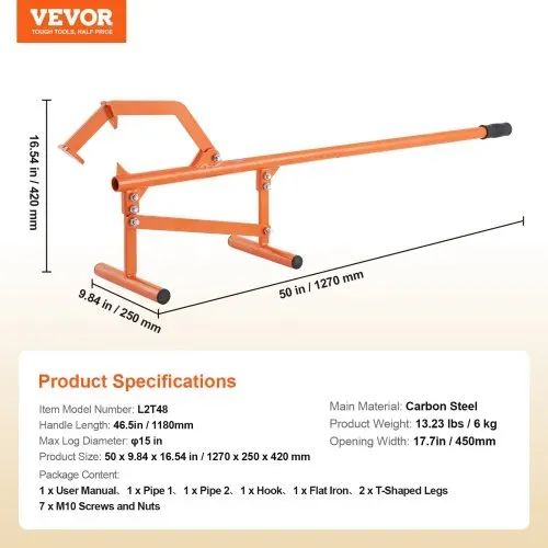 VEVOR Fällheber, 1180 mm, Stammheber aus Stahl, Stammwender mit verstellbarem Wendehaken, Forsthaken, Fällhilfe für Stämme bis zu φ 38 cm, Fällhilfe zum Rollen, Schneiden & Anheben von Stämmen – Bild 6