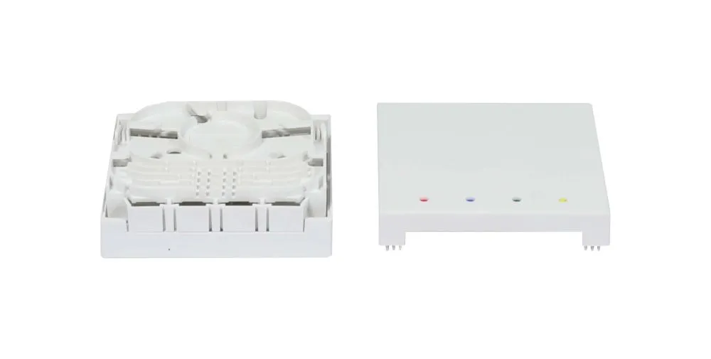 LWL-FTTH Wandgehäuse, für 4 Kupplungen SC-S oder LC-D 80×80 mit Kabelführung, DIN-Rail/Wand, Schrumpf, Synergy 21 LWL-FTTH Wandgehäuse, für 4 Kupplungen SC-S oder LC-D 80×80 mit Kabelführung, DIN-Rail/Wand, Schrumpf, Synergy 21