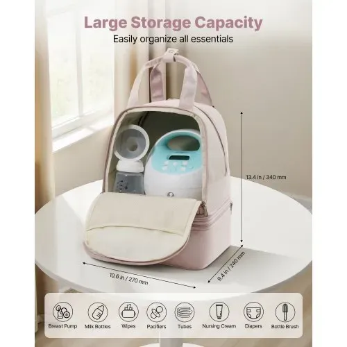 VEVOR Milchpumpen-Rucksack, 270x240x340 mm, mit Kühlakku, passend für S1/S2, Pumpzubehör & Muttermilchaufbewahrung, Wickel Rucksack für Arbeit, Reisen & Familiengebrauch, Hellrosa VEVOR Milchpumpen-Rucksack, 270x240x340 mm, mit Kühlakku, passend für S1/S2, Pumpzubehör & Muttermilchaufbewahrung, Wickel Rucksack für Arbeit, Reisen & Familiengebrauch, Hellrosa