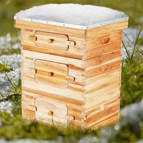 VEVOR Bienenstock, Zander Beute für 30 Rahmen, mit Bienenwachs beschichtetes Holz, 2 tiefe + 1 mittelgroßer Bienenkasten, Langstroth-Bienenstock-Set, transparente Acrylfenster mit Fundamenten – Bild 7