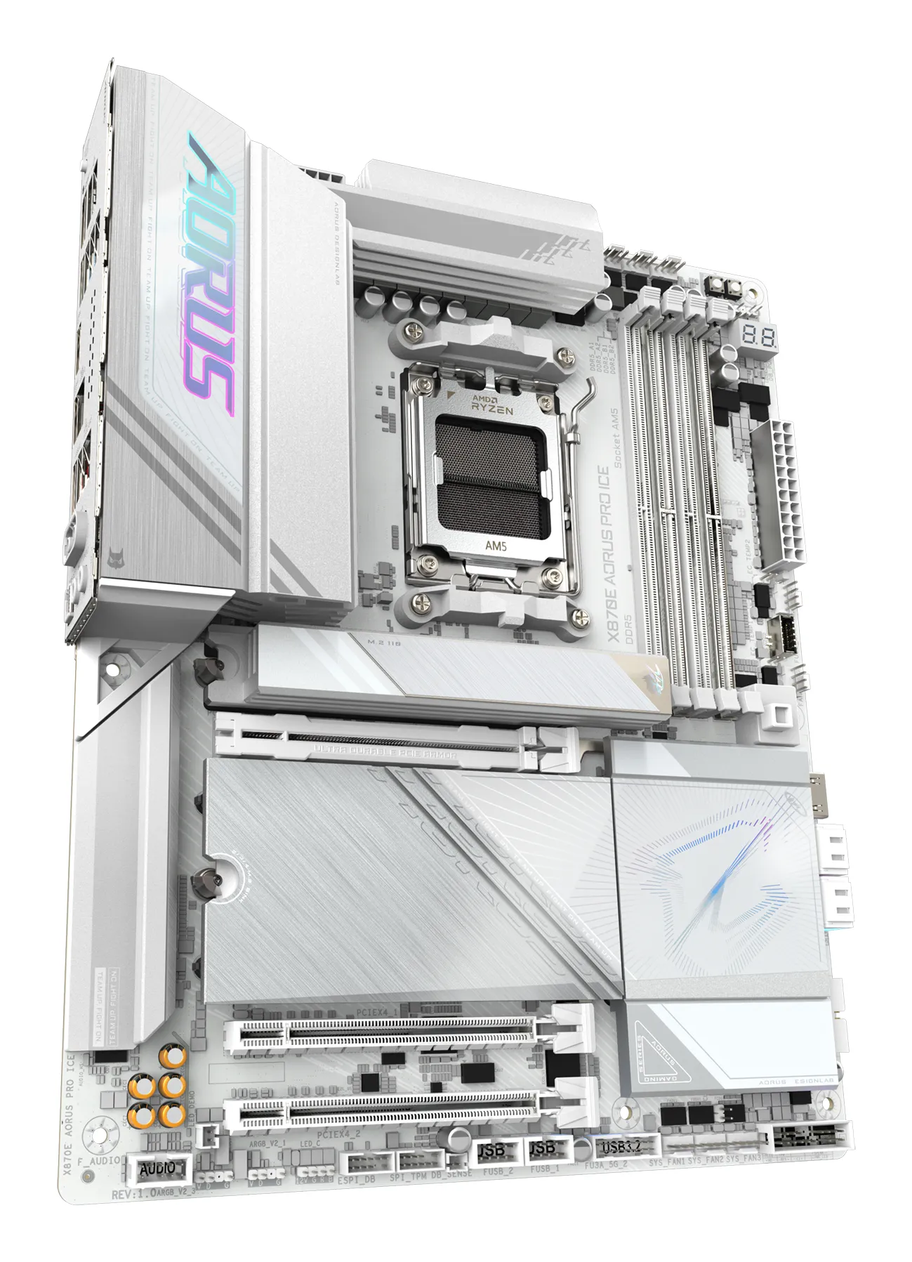 GIGABYTE X870E AORUS PRO ICE Motherboard - Unterstützt AMD Ryzen 9000 CPUs, 16+2+2 Phasen Digital VRM, bis zu 8000MHz DDR5 (OC), 3xPCIe 5.0 + 1xPCIe 4.0, Wi-Fi 7, 2.5GbE LAN, USB 4 – Bild 3