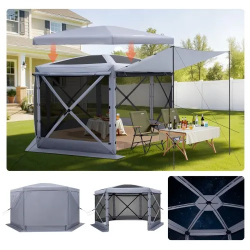 VEVOR Pop-up-Pavillon, 3,6×3,6×2,2 m, großes 6-seitiges Campingzelt mit abnehmbarem Dach & Tragetasche, Partyzelt, Sonnenschutz für 8-10 Personen, für Garten, Hof & Terrasse VEVOR Pop-up-Pavillon, 3,6×3,6×2,2 m, großes 6-seitiges Campingzelt mit abnehmbarem Dach & Tragetasche, Partyzelt, Sonnenschutz für 8-10 Personen, für Garten, Hof & Terrasse