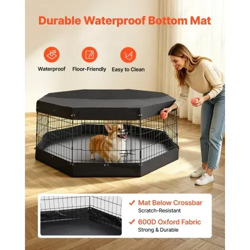 VEVOR Welpenauslauf Hundelaufstall Metall 61cm 8-tlg. Deckel & Bodenmatte, Spielplatz für Kleine Hunde Katzen & Andere Kleintiere Faltbar Durch die Verschiedenen Formen Vielfältig Einsetzbar – Bild 3