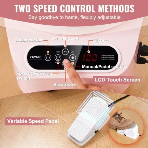 VEVOR Töpferscheibe, 25 cm Töpferformmaschine, 350 W elektrische Töpferscheibe mit Pedal & LCD-Touchscreen, Direktantrieb-Keramikscheibe mit 3 Stützbeinen für DIY-Kunsthandwerk, Rosa – Bild 3