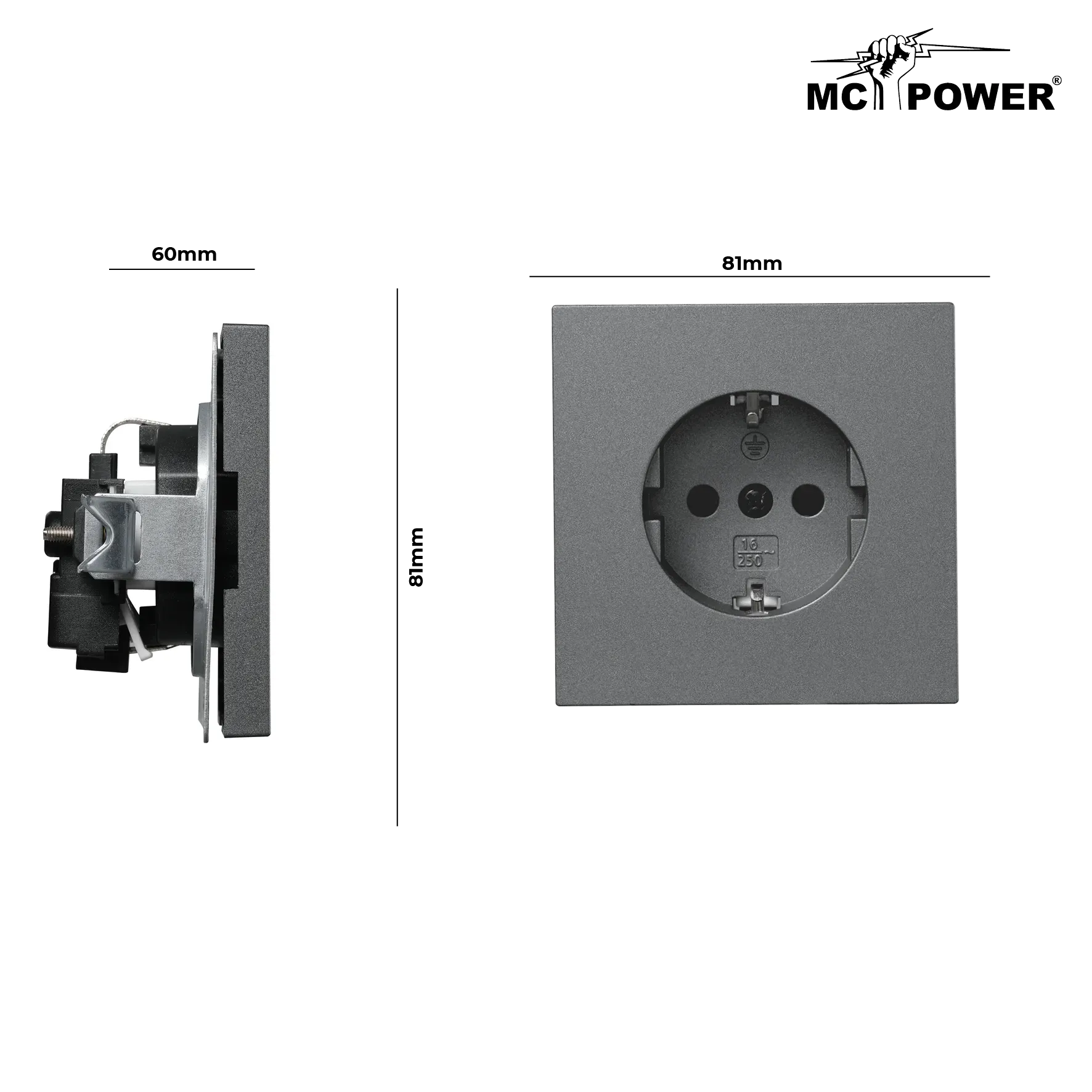Schutzkontakt-Steckdose McPower ''Shallow'' 250V~/16A, Steckanschluss, anthrazit – Bild 3