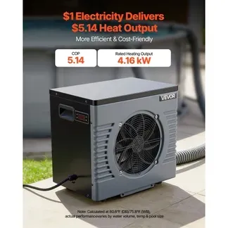 VEVOR Pool-Wärmepumpe 4160 W Nennleistung, Elektrische Poolheizung für Aufstellpools bis 15 m³, Max. COP 5,14, Geräuscharm, FI-Schutzschalter, Heiztemperatur 15–40 °C, Heiz- & Kühlmodus VEVOR Pool-Wärmepumpe 4160 W Nennleistung, Elektrische Poolheizung für Aufstellpools bis 15 m³, Max. COP 5,14, Geräuscharm, FI-Schutzschalter, Heiztemperatur 15–40 °C, Heiz- & Kühlmodus