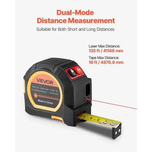 VEVOR 2-in-1-Laser-Maßband, 41 m wiederaufladbares Laser-Messwerkzeug & 4,8 m Bandmaß mit Magnet, Rollmaßband 4 Modi – Länge, Fläche, Volumen, kontinuierlich, ft/in/m/ft+in-Einheit – Bild 2