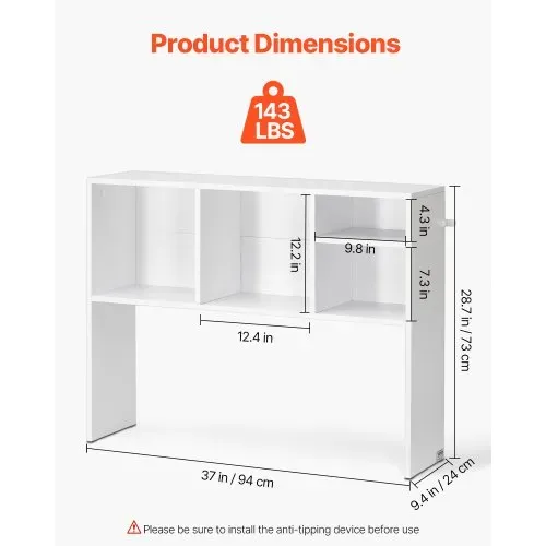 VEVOR Schreibtisch Bücherregal 1-stufiger Organizer (94 x 24 x 73 cm) Tischregale Schreibtisch Organizer Ausstellungsregal aus Spanplatten mit rutschfesten Füßen, für Büro Wohnheim, Weiß – Bild 2