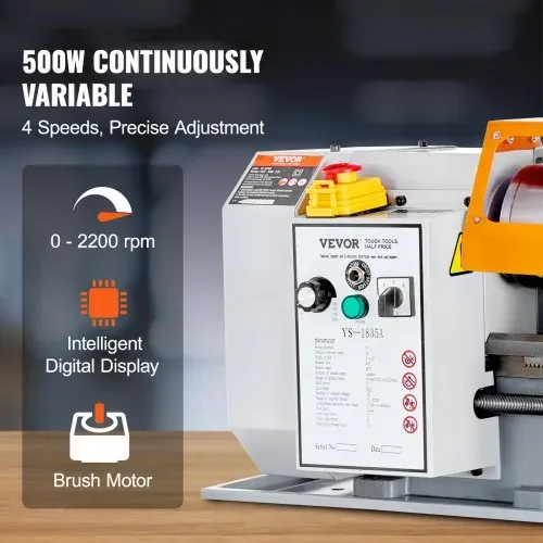 VEVOR Metalldrehmaschine 500W Drehbank Metall 18x36cm Tischdrehbank aus HT200-Gusseisen 0–2200U/min Poly-V-Riemen-Übertragung 20mm Bohrung durch die Spindel Geeignet für 0,5-2,5mm Gewinde – Bild 2